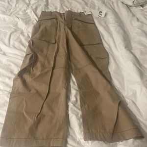 Zara Topstitched Zippered Pants NWT